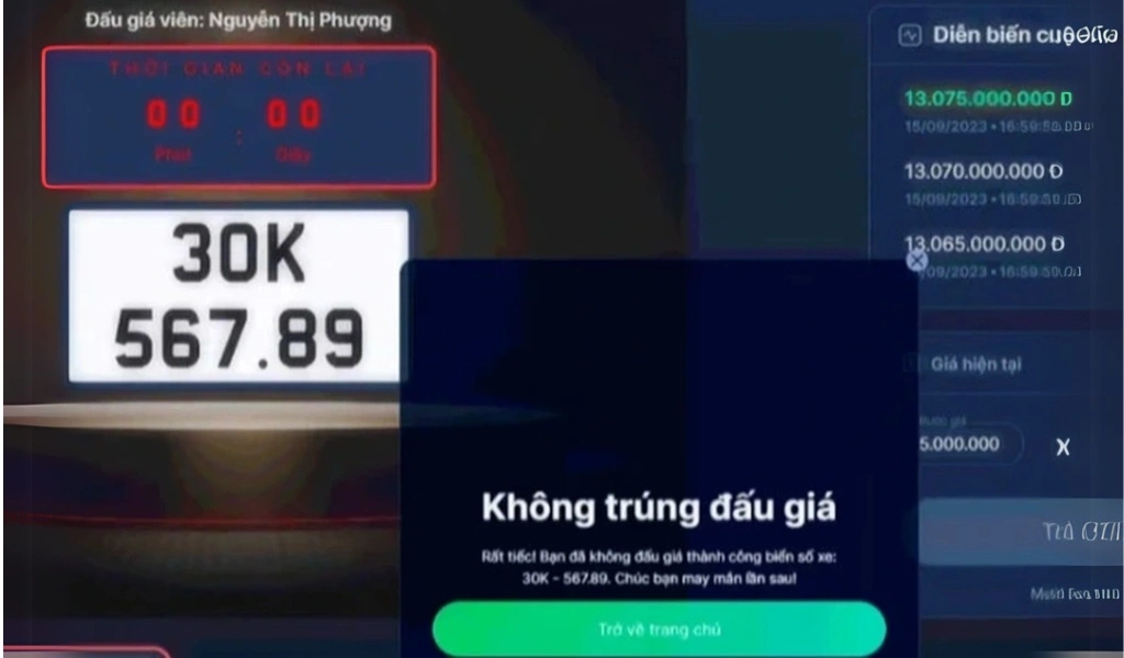 Khi không trúng đấu giá, Bienso1 sẽ hoàn lại toàn bộ cọc khách đã đã thanh toán.